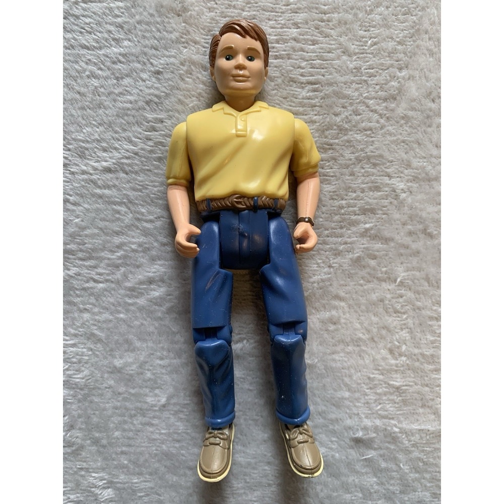 Fisher Price Loving Family Dollhouse Brown Hair Dad Blue Jeans Yellow Shirt 1998